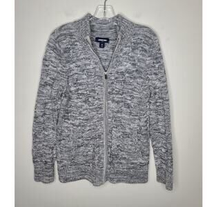 Lands End Drifter grey white full zip long sleeve cardigan sweater - XS